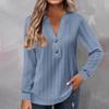 Autumn and Winter Women's Long Sleeved Solid Color V-neck Button T-shirt Top