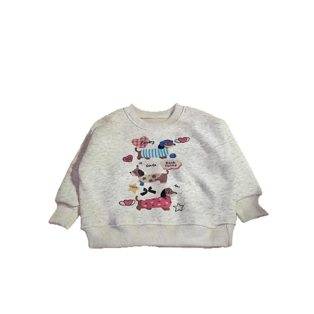 Kids' Cute Dachshund Cartoon Hoodie - Round Neck, Plus Velvet, Autumn/Winter Pullover for Boys and Girls