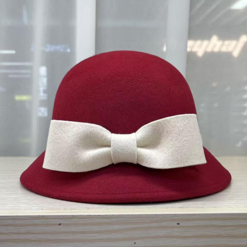 Autumn and winter new wool bucket hat women's retro elegant Hepburn style top hat French fashion temperament basin hat