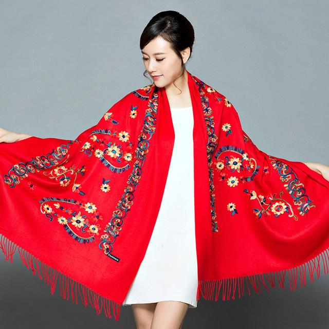 New Arrival Shawl Autumn Winter Scarf Embroider Flower Scarf Shawl Fringed Scarves Women Scarf Designer Bufanda Mujer
