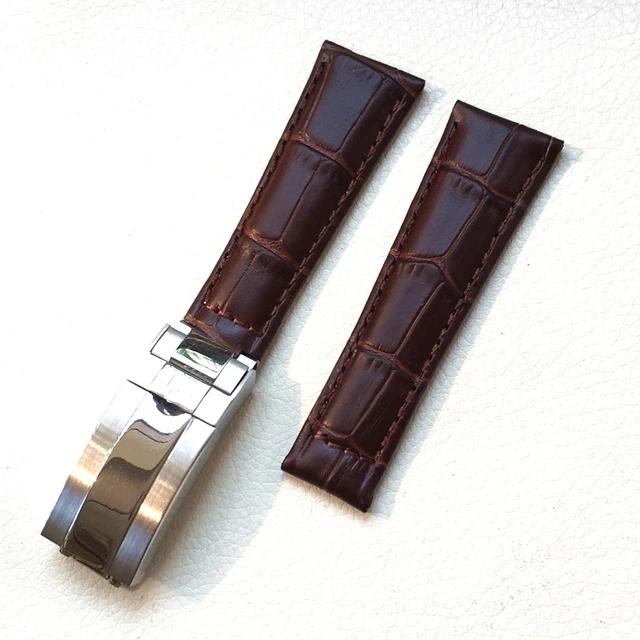 Genuine Leather Accessory for Rolex Daytona Datejust Black Green Submariner Long Wearing Comfort Folding Buckle Watchband 20mm