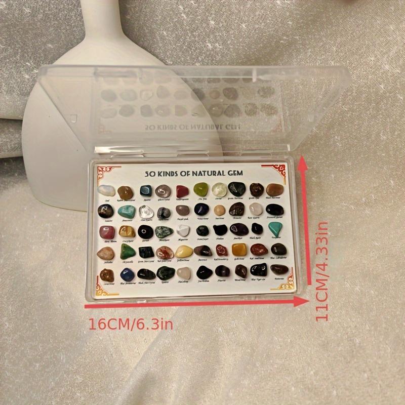 Mineral specimens and a 100-page rock atlas, including crystal, agate, fluorite, tiger's eye, and more.