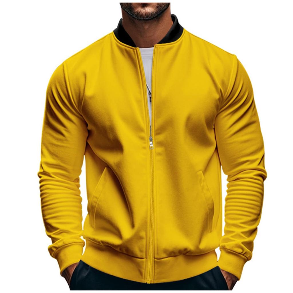 Men's Fashion Trend: Flight Zipper Baseball Jacket, Cardigan, Men's Solid Color Stand-up Collar Jacket