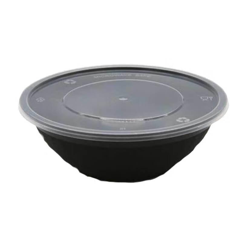 Disposable Black Round Single-Compartment Food Container with Sealed Lid