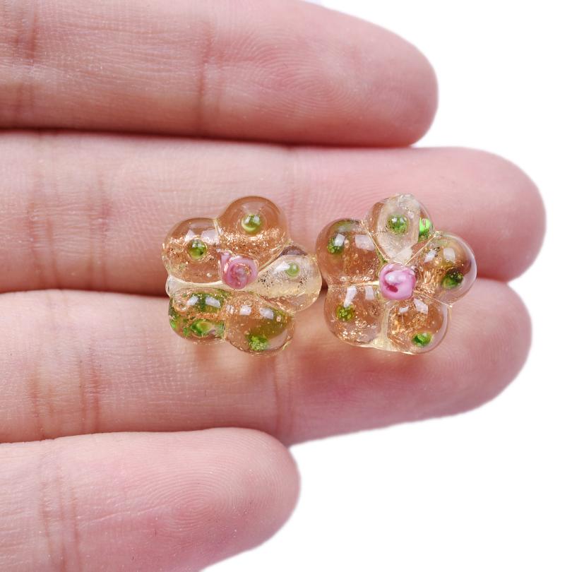 6pcs Mixed Plant Accessories Flower Beads For Jewelry Making Supplies Glass Materials Handmade Bracelets Anklets Girl Loose Bead