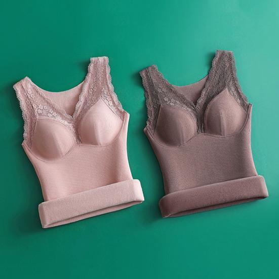 Zimní dámská zateplená vesta s hrudními vycpávkami Bezešvá krajka Rychlý teplotní zámek Výstřih do V Slim Fit Elastická vnitřní nošení Bez rukávů Spodní část tílka