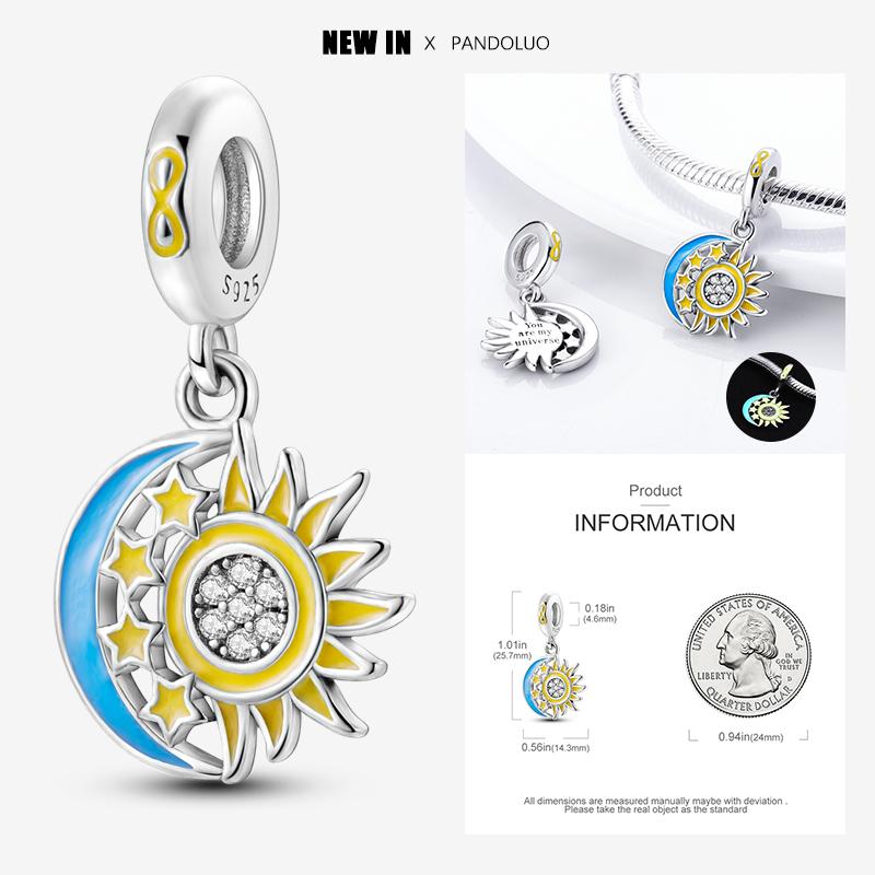 New In Star Moon Sun Series Charm Beads Fit Pandach Original Bracelet Women Copper Pendant Bead Jewelry Gift