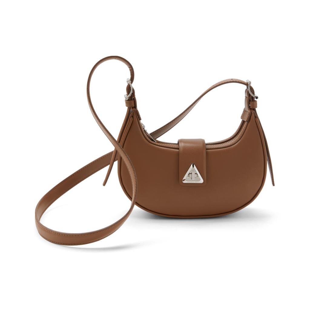 New CHARLES&KEITH PU Crescent Bag, Shoulder Bag Small Women's Noir Black/Chalk White/Cognac Light Umber/Pewter Tin Gray CK2-50271205