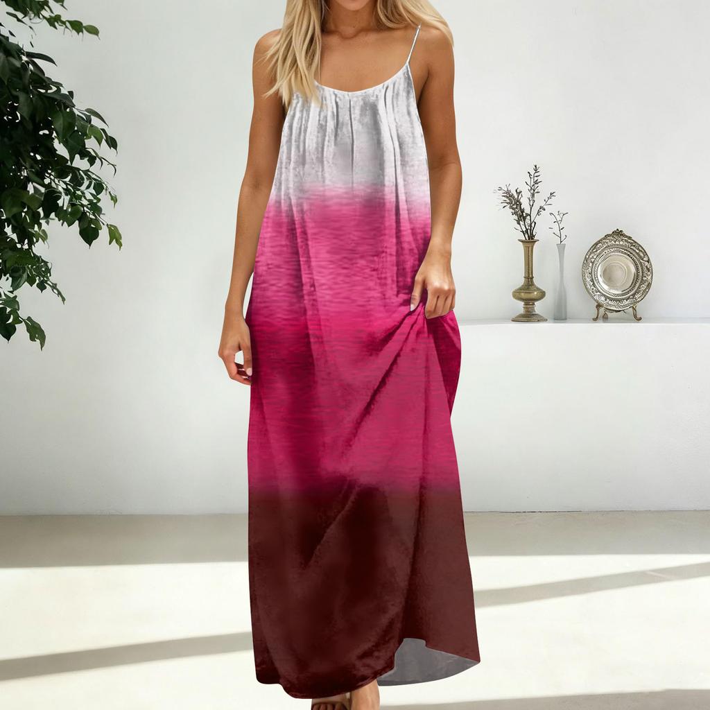Women's Fashion Backless Spaghetti Strap Casual Loose Gradient Print Dress