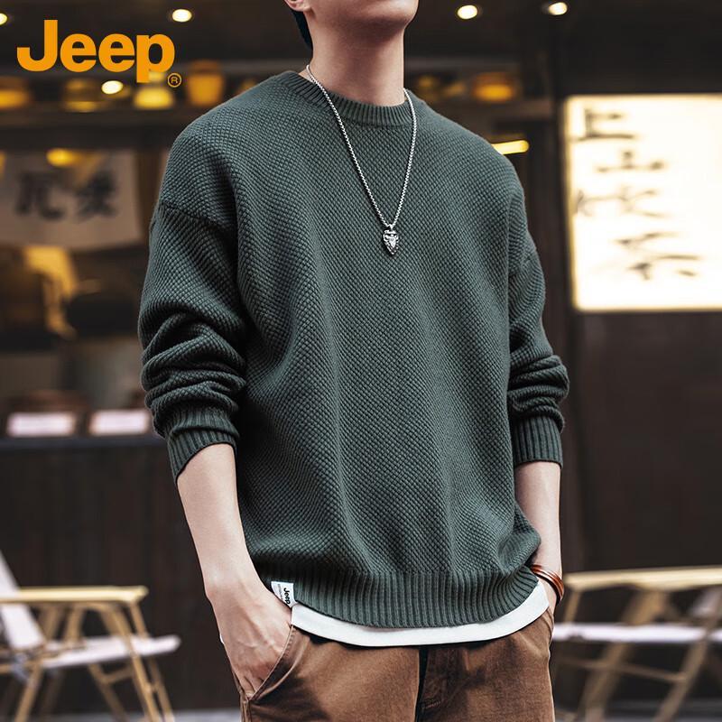 Jeep Men's Winter Loose Round Neck Knit Sweater