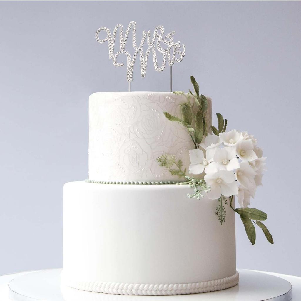 Herr und Frau Hochzeitstortenaufsatz Glitzernder Kristall Strass Schild für Hochzeitstorte Premium Silbermetall Jubiläumsdekoration