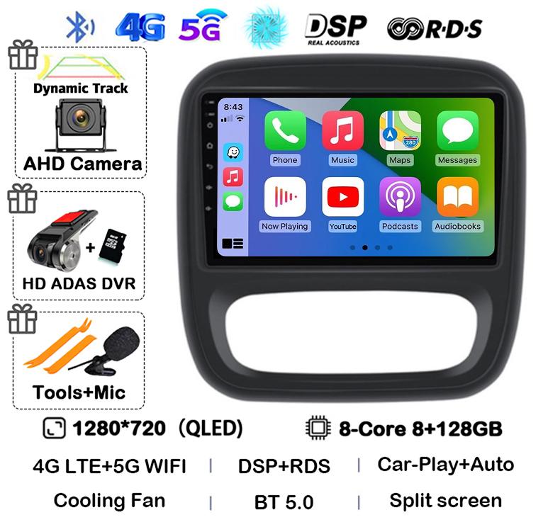 Android 14 Carplay Auto For Renault Trafic 3 2014-2021 Opel Vivaro B 2014-2018 BT Autoradio GPS Multimedia Player Stereo WIFI+4G
