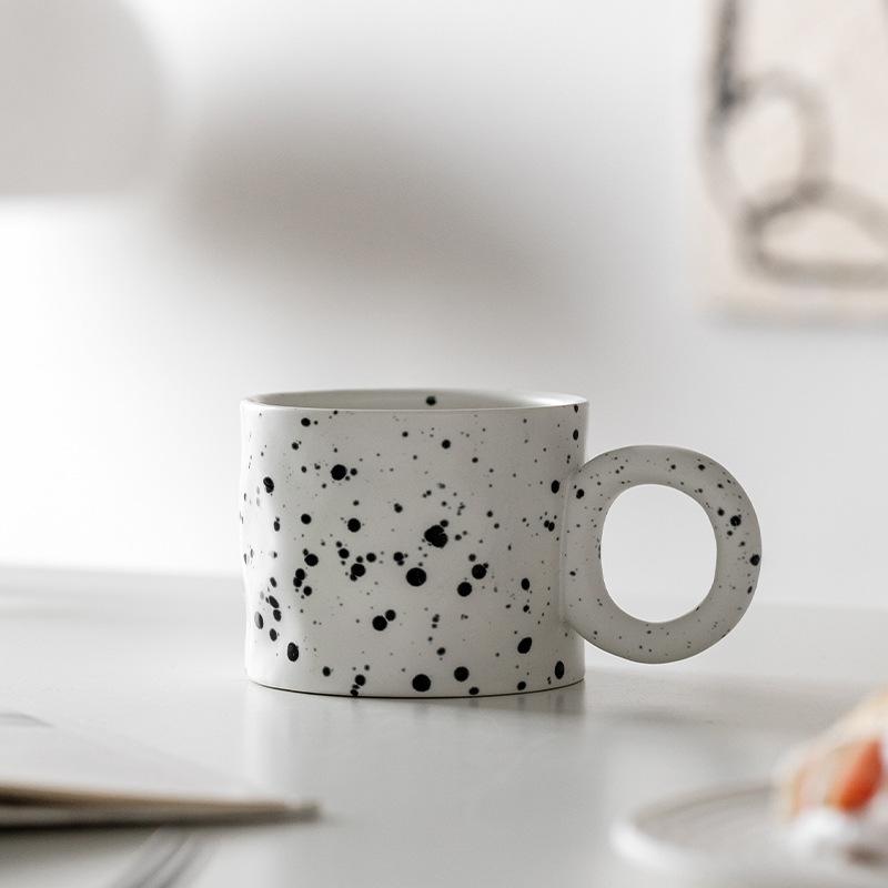 Nordic Ceramic Coffee Mug Porcelain Splashing Ink Design Coffee Cup with Handle Creative Breakfast Water Milk Cup for Household