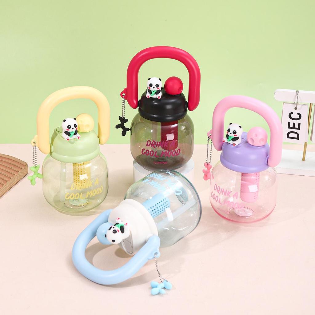 Cute Panda Portable Double Drink Cup with Straw - High Temperature Resistant