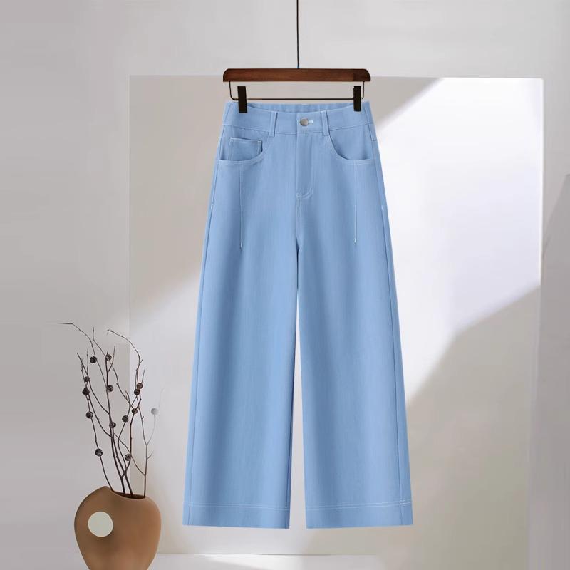 

Женские светло-голубые укороченные джинсы с высокой посадкой - Мода весна/лето 2025 L [105-115 lbs] светло-синий