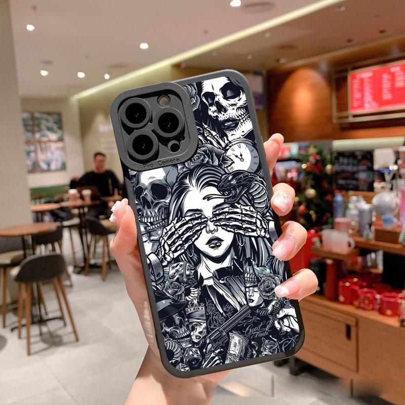 Fashin Skeleton Skull Pattern Phone Case For iPhone XR X XS 12 13 11 14 Plus Pro MAX 7 8 Plus SE 2020 Soft Silicone Back Covers