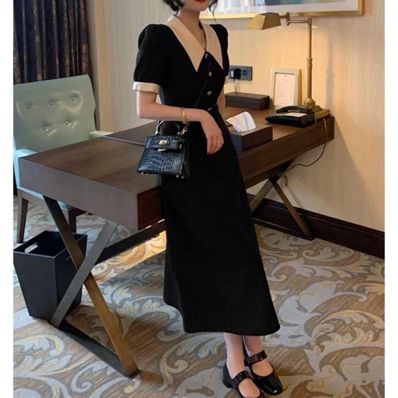 Plus Size Women's Slimming French Design Waist-Hugging Dress for Summer and Autumn