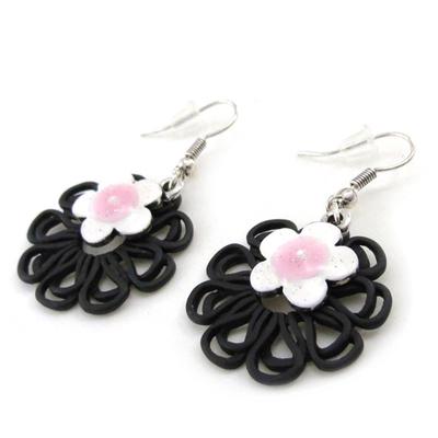 [I9936] - Designer Earrings 'Vahiné' Black Pink