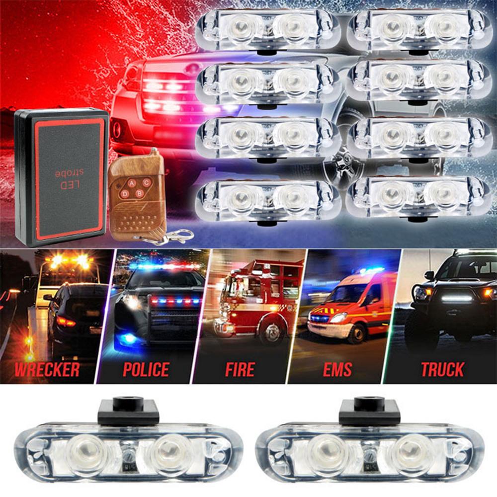 2x4 4×8 Led Signal Lamp Warning Light Strobe Warning Lamp Emergency Signal Accessories Grille Light Flashing for Car SUV Yellow