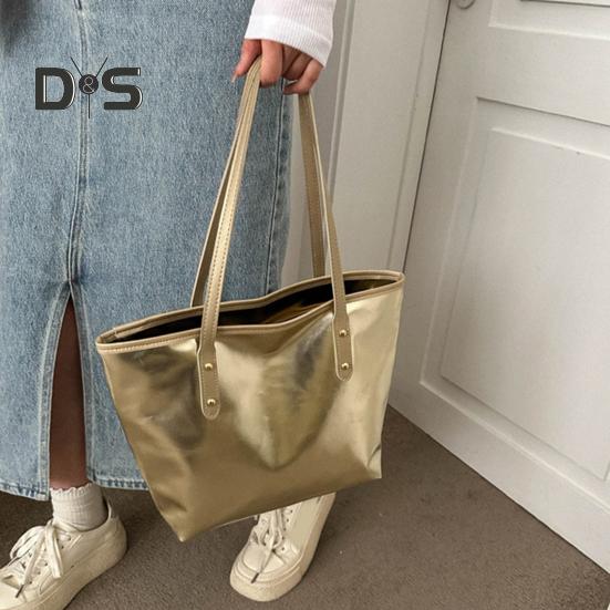 Women Tote Bag Faux Leather Solid Color Shoulder Bag Glossy Casual Armpit Handbag for Phone Keys Cards Work Travel Parties