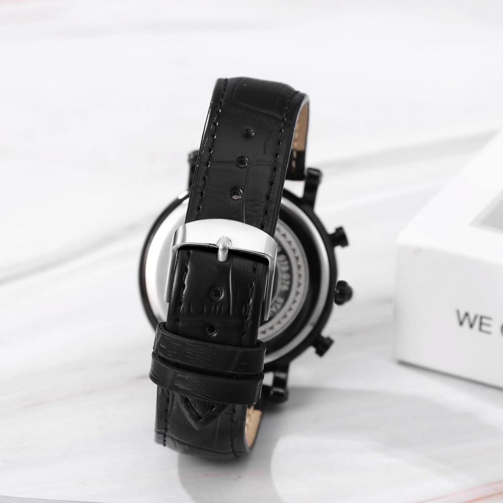 JewelryWe Men's Leather Belt Watch 3ATM Water Resistant Roman Numerals Luminous Calendar Quartz Fashion Accessory Gift
