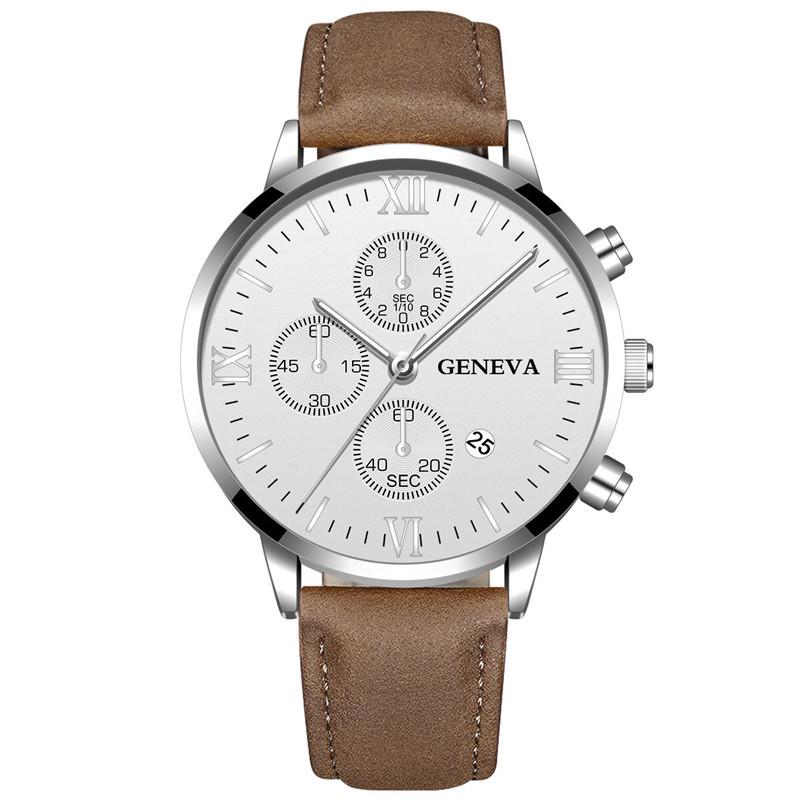 High-demand Men’s Geneva Quartz Watch – New Business & Casual Style with Calendar and Leather Strap.
