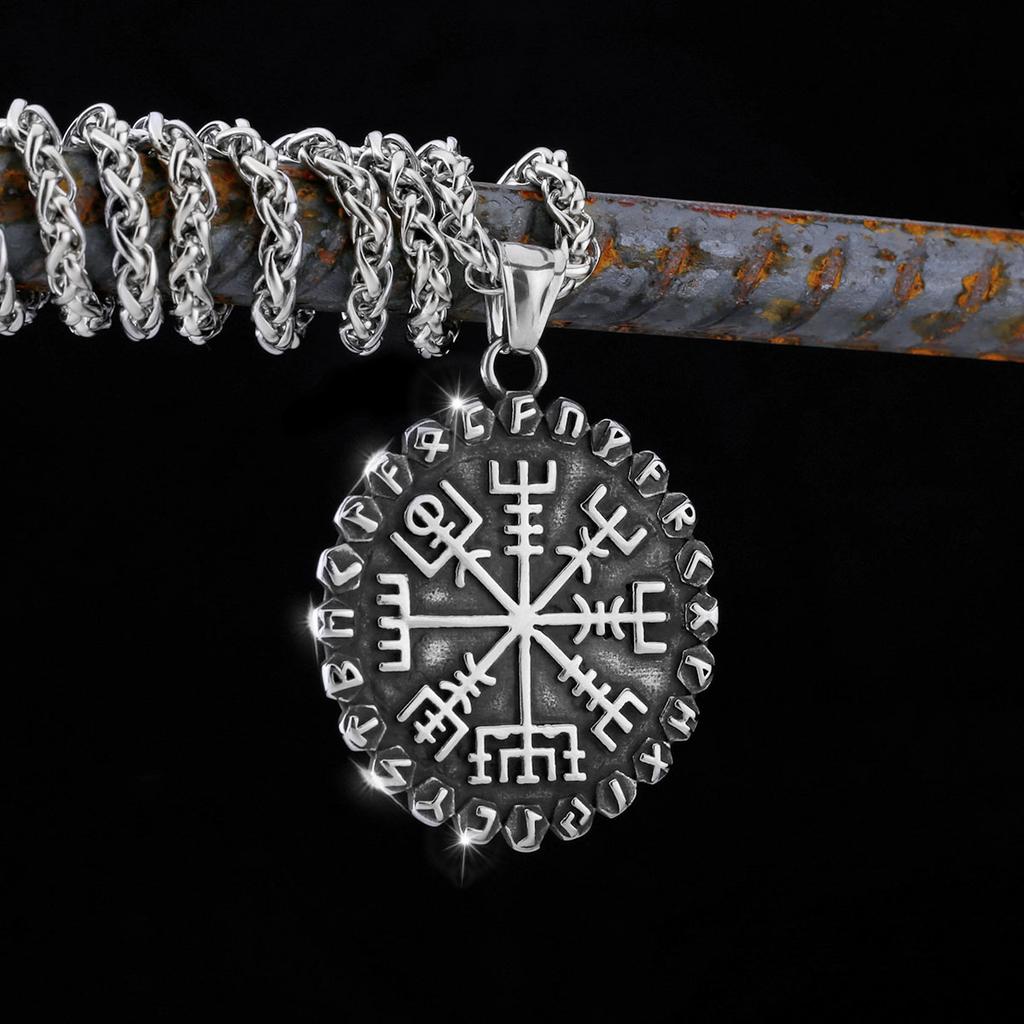 316L Stainless Steel Viking Odin's Symbol of Norse Runic Pendant Necklace Viking Rune Vegvisir Compass Amulet Pendants