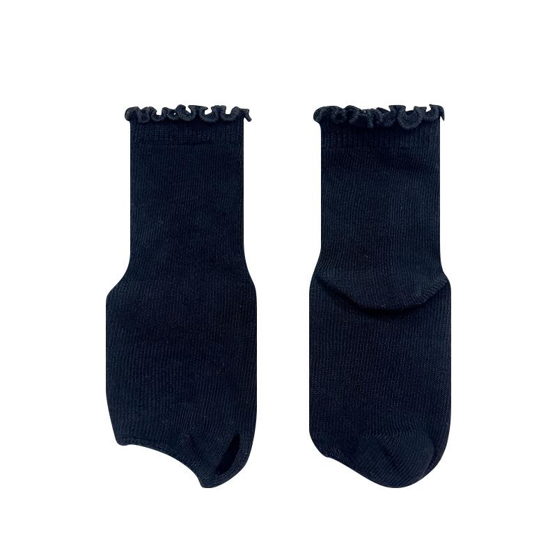 1 Pair Japanese Solid Color Sheer Toe Socks Split Toe Casual Fashion Ballet Lace Trim Calf Socks Half Foot Socks for Flip Flops