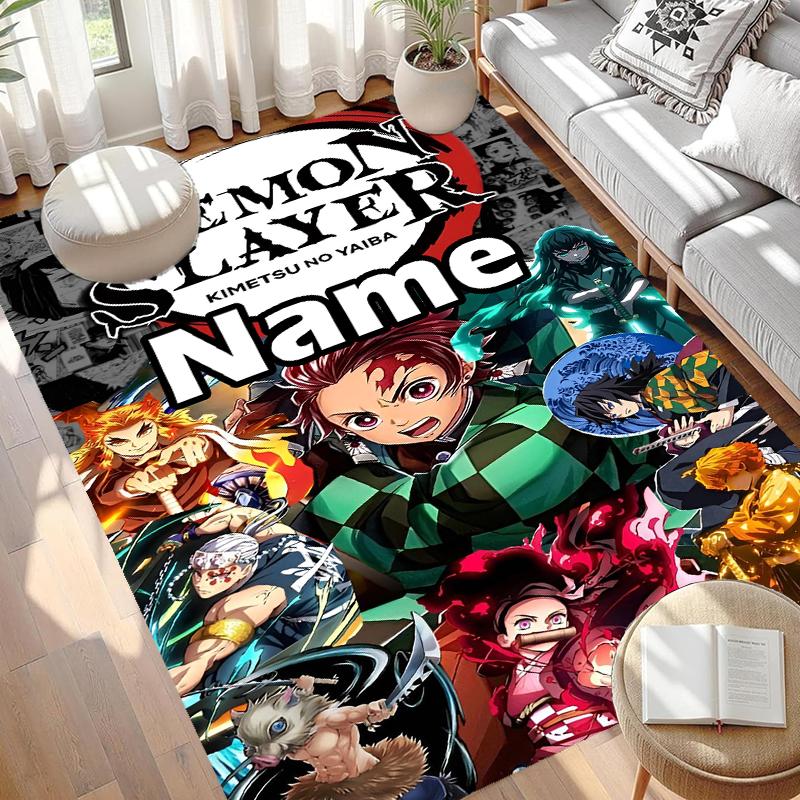 Custom Name Personalized Demon Slayer Print Carpet, Versatile Home Decor Rug, for Playroom, Apartment, Balcony, Entryway, Hallway Gift