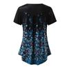 Womens V- Neck Floral Printed Tunic Tops Buttons Short Sleeve Loose Blouse