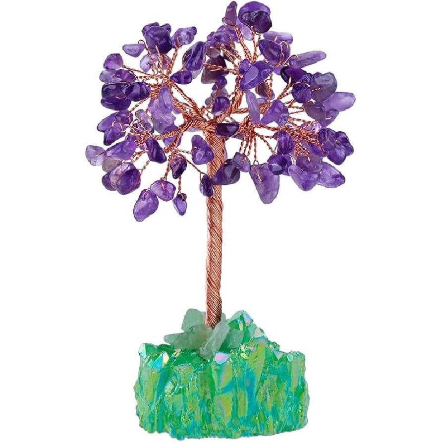 mookaitedecor Amethyst Crystal Tree, Quartz Cluster Rainbow Titanium Crystals Base Bonsai Money Tree for Wealth and Luck