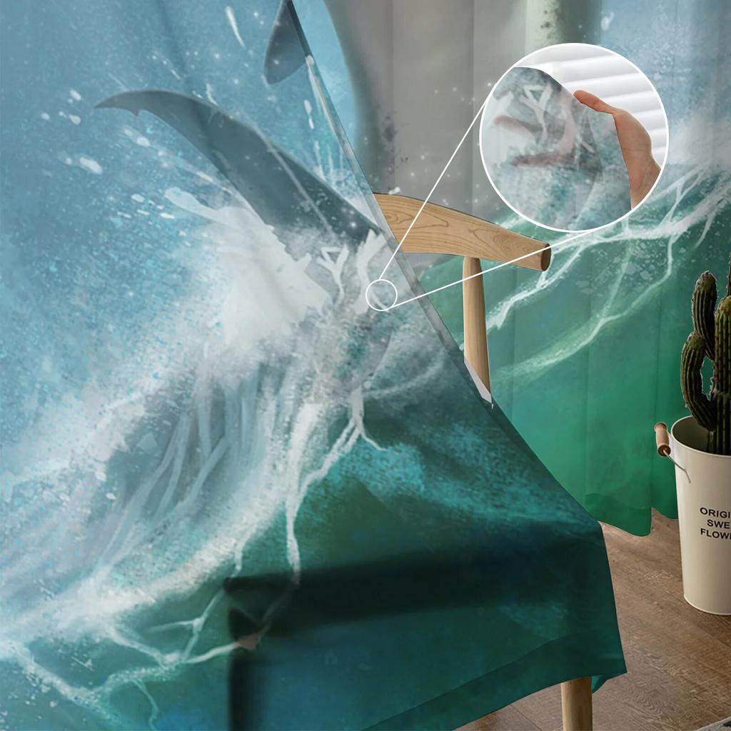 Ocean Wave Spray Shark Chiffon Gardinen für Wohnzimmer Dekoration Fenster Voile Tüll Vorhang Vorhänge