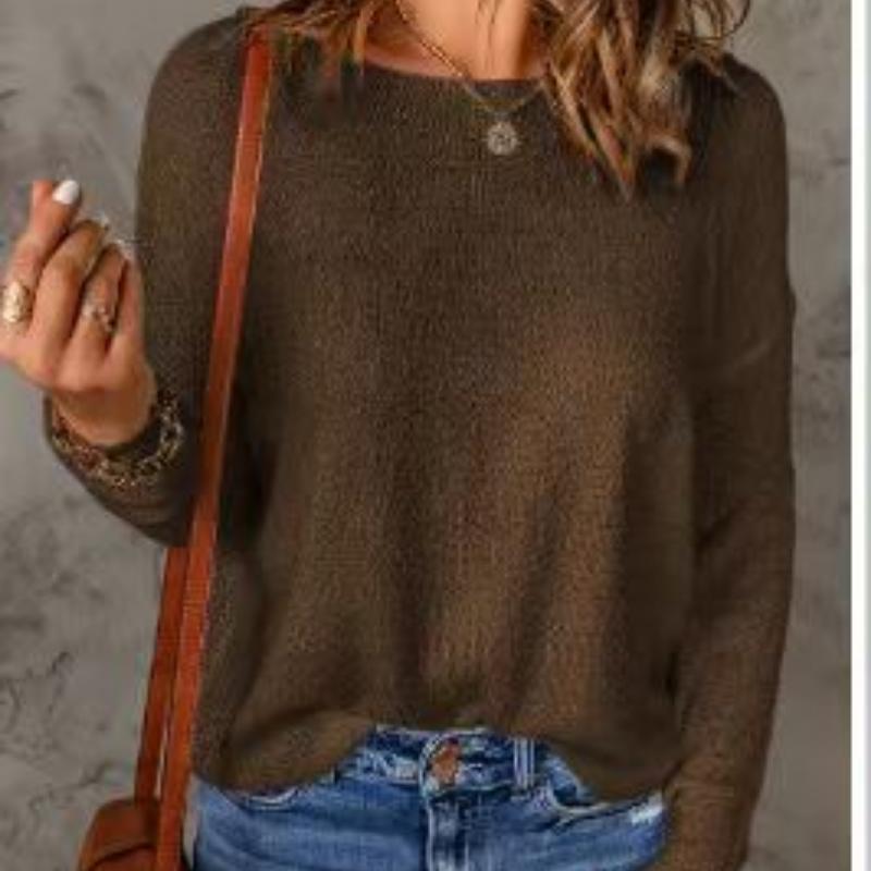 

IHUASU Осенне-зимний свитер с длинными рукавами, женский повседневный универсальный свитер с круглым вырезом, топы XXXL темно-коричневого