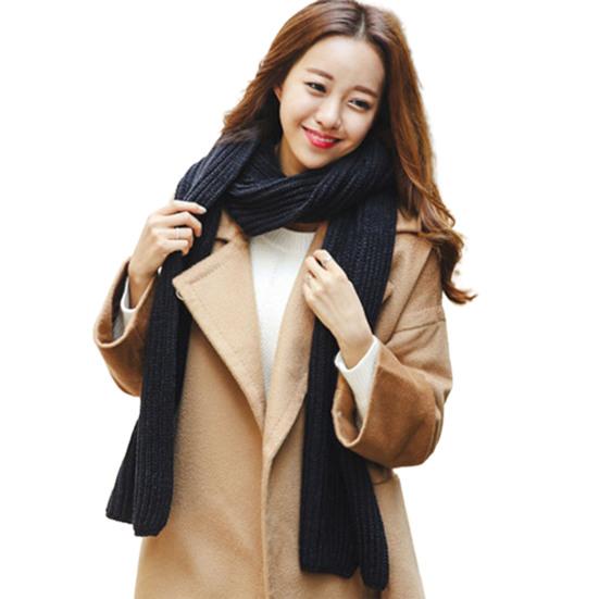 

Unisex Scarf Solid Color Knitted Autumn Winter Japanese Korean Style Knitting Scarf for Dating чорний