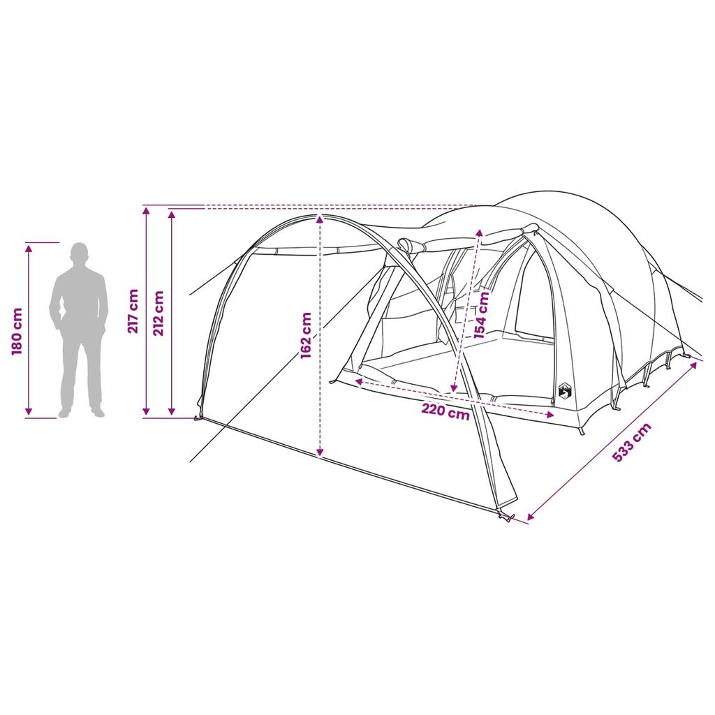 Tunnel Tent with Roof Green 370 x 275 x 210 cm Polyester and Steel