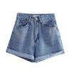 High-Waisted French Style Rolled Hem Denim Shorts