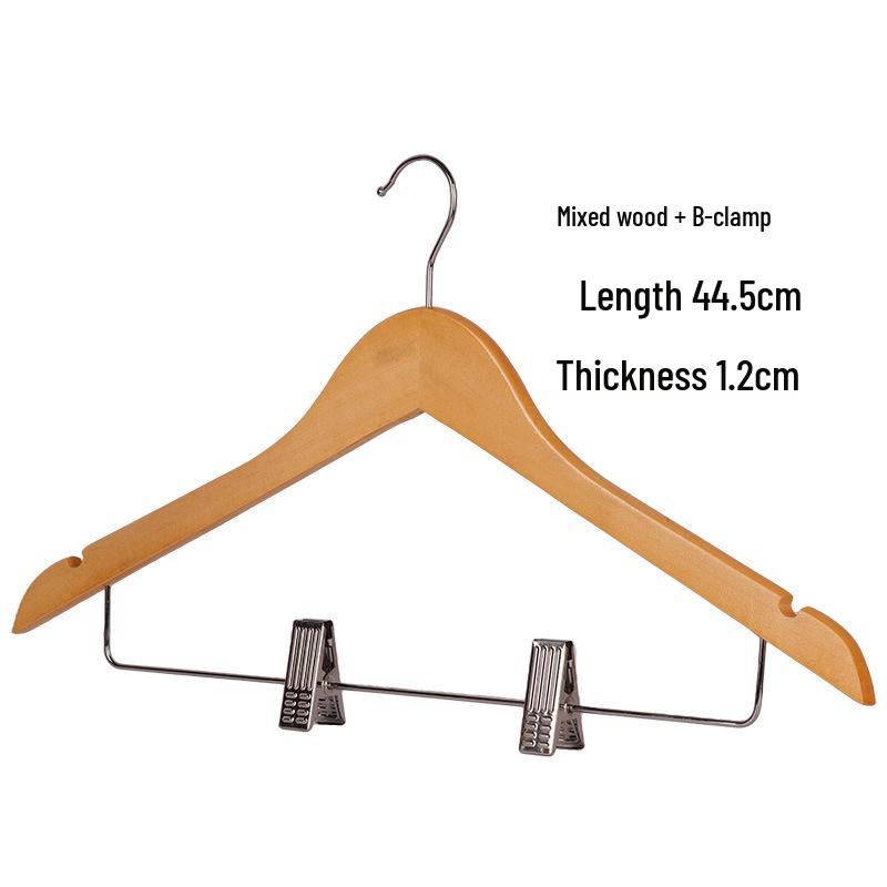 Five-Star Hotel Solid Wood Wide-Shoulder Non-Slip Hangers with Anti-Slip Clips