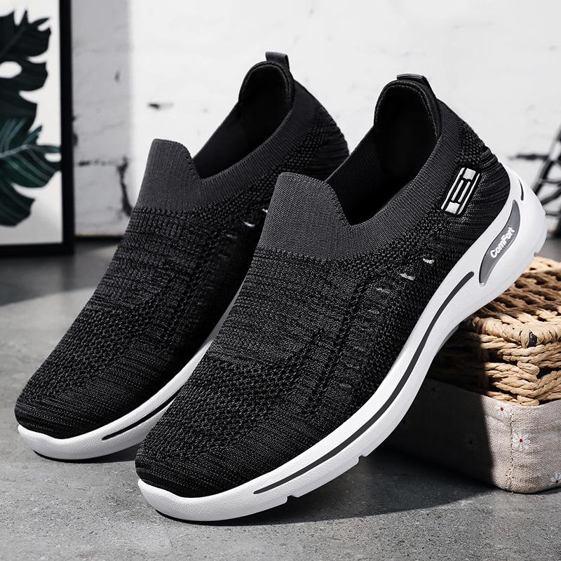 Men's Flyknit Breathable Slip-on Casual Shoes - Lightweight, Comfortable & Soft Sole Mesh Dad Shoes