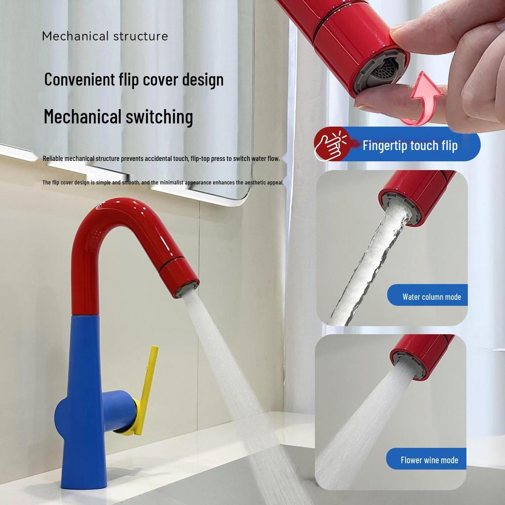 German-Style Bathroom Sink with Dopamine Faucet: All-Copper, Hot/Cold, Rotating Pull-Out Countertop Basin.