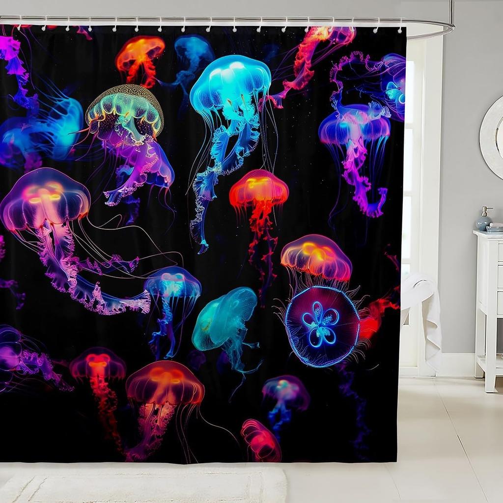 Little Cat Shower Curtain Cute Kitten Shower Curtain Set Galaxy Starry Sky Bath Curtain Universe Planet Purple Nebula Cosmic