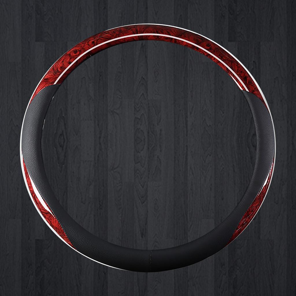 38cm Steering Wheel Cover Faux Leather Carbon Fiber Sweat Absorption Prevent Slip Steering Wheel Protector Red