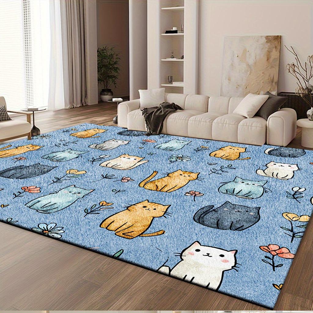 VIKAMA Cartoon Cute Cat Carpet Blue Large Area Rugs Easy To Clean Doormat Rug For Bedroom Carpet For Live Room Home Decor