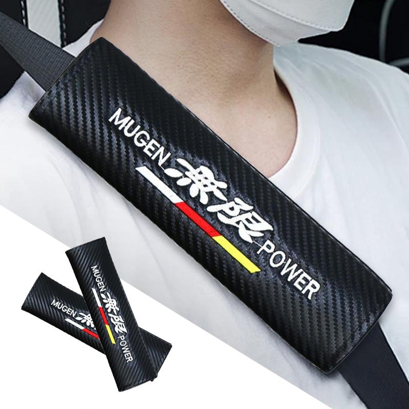 2Pcs Carbon Fiber Leather Car Interior Seat Belt Cover Shoulder Pad For Honda Mugen Jazz Insight Freed Fit CRV Civic Accord City