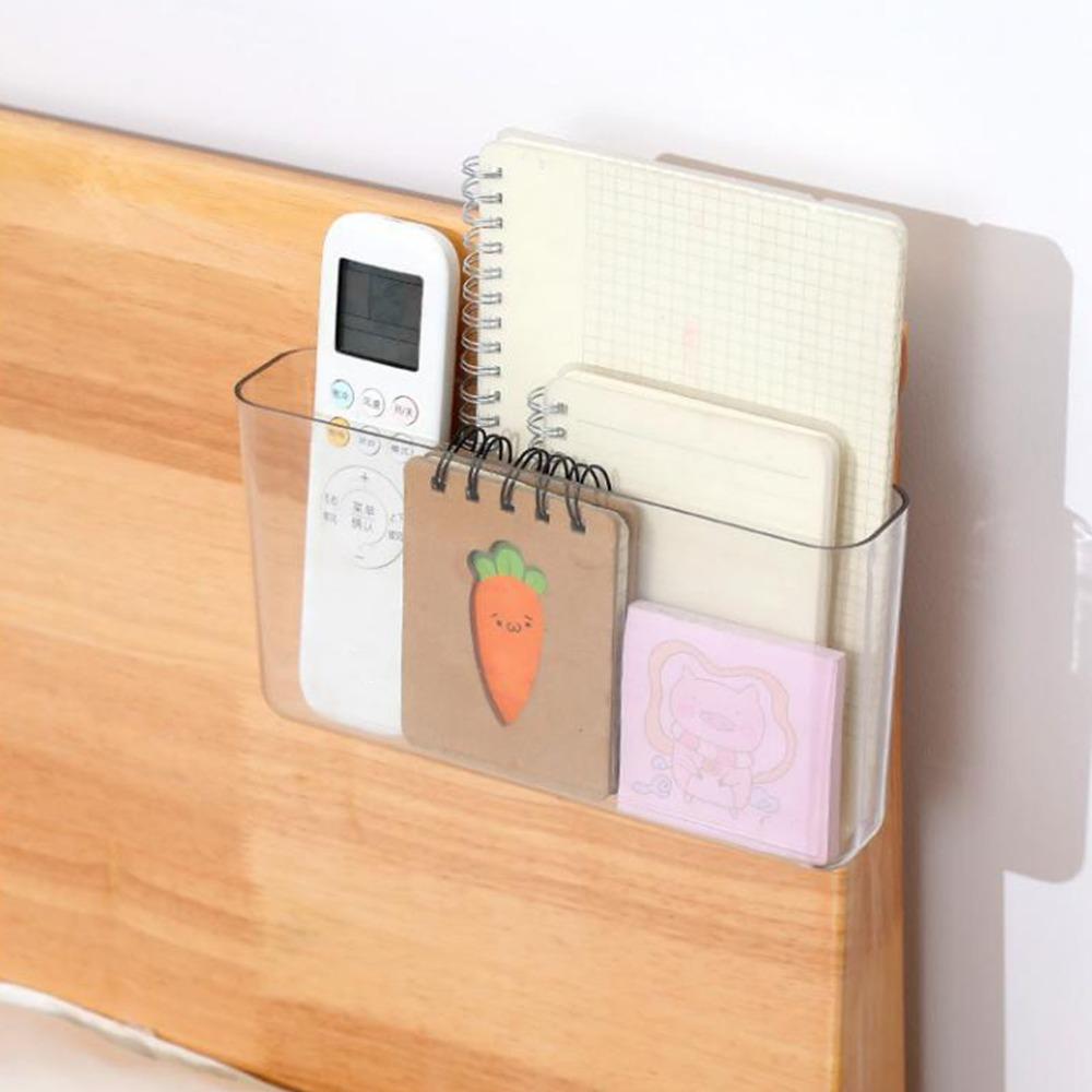 Transparent Wall Mount Organizer Plastic Wall Phone Holder Adhesive Storage Bin  Bedroom