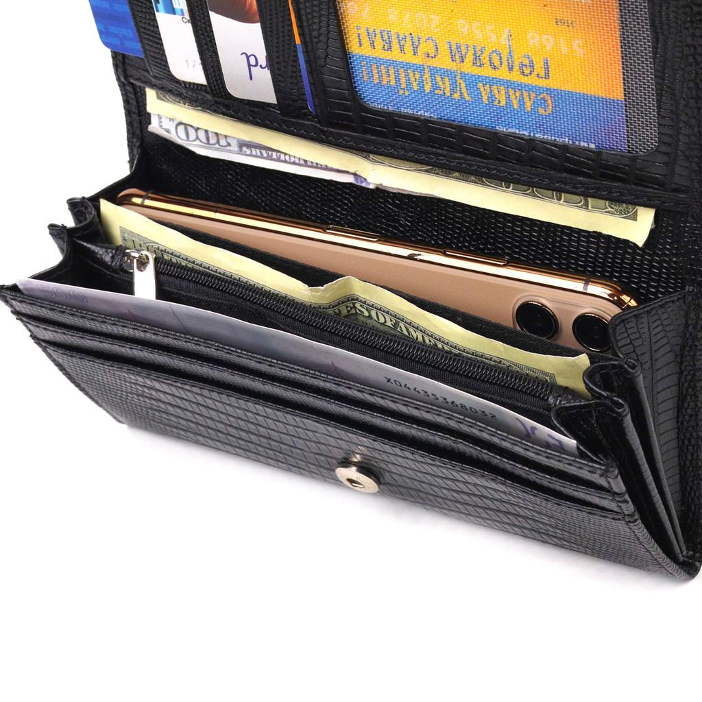 Excellent Textured Horizontal Women's Wallet Made of Genuine Leather CANPELLINI Wallet 21653 Black