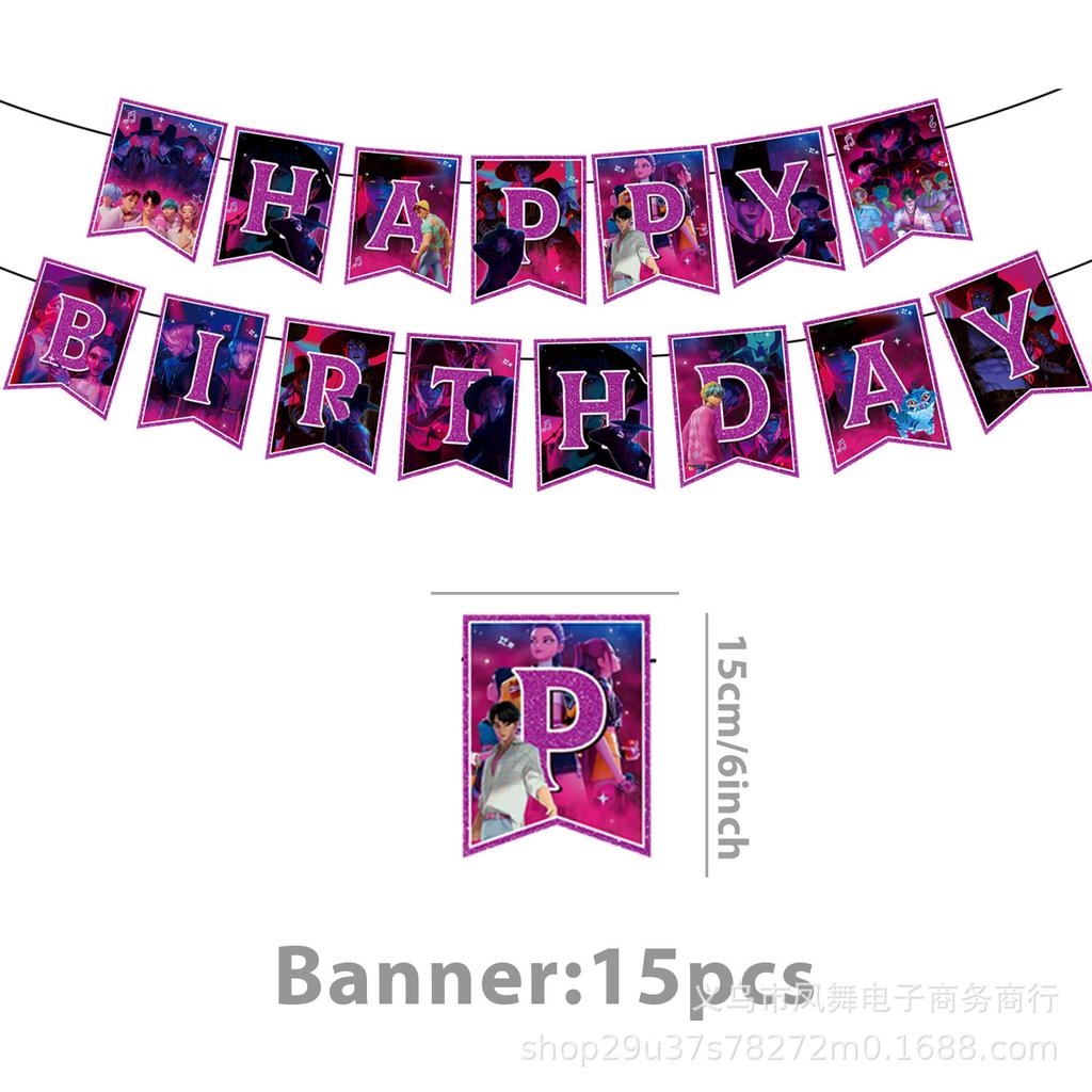 Popular Demon Hunters Themed Birthday Party Supplies Disposable Tablecloths Party Paper Plates Paper Cups Balloons