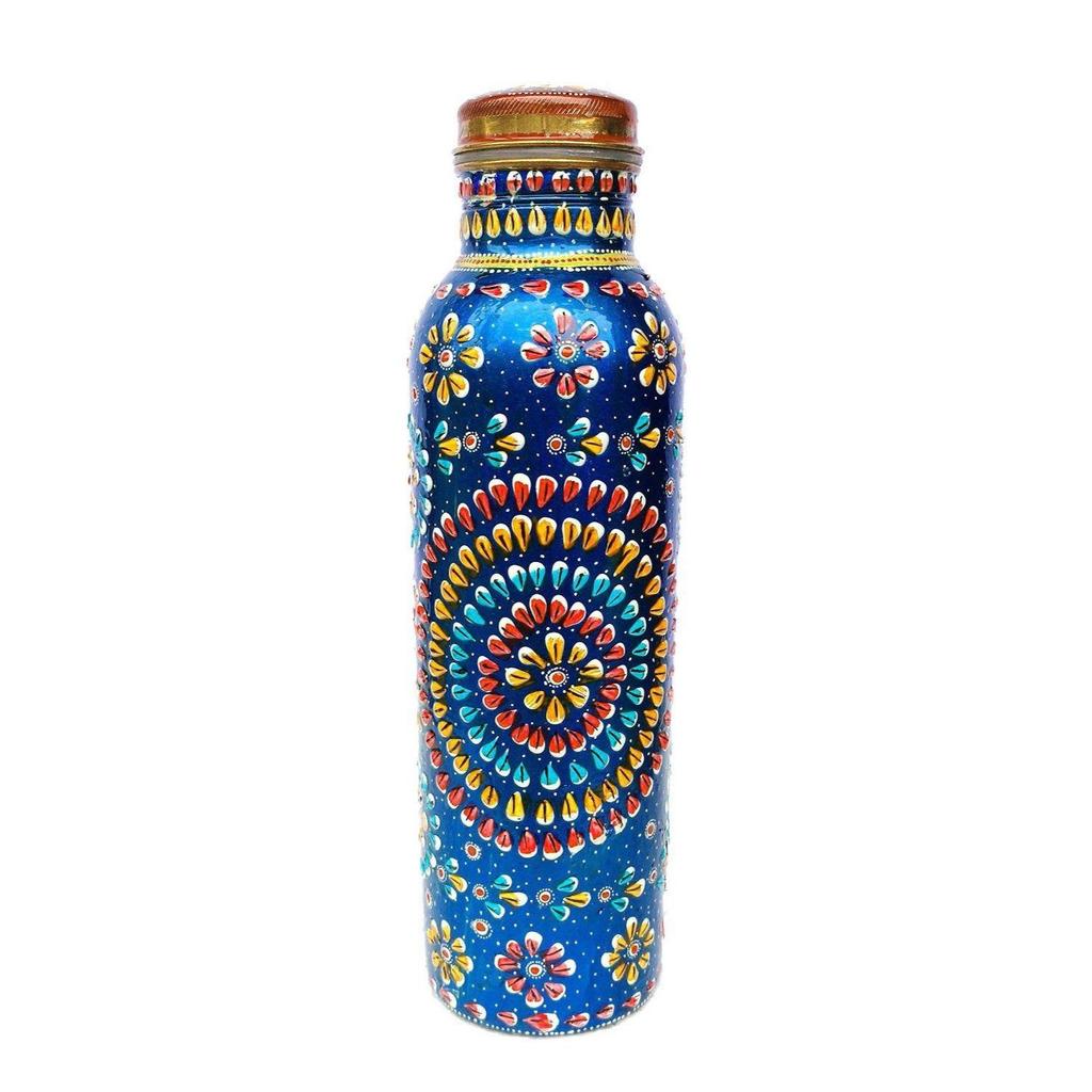 New Creation Copper water Bottle for Ayurveda Heath Benefit Hand Hammered Tumbler (blue)