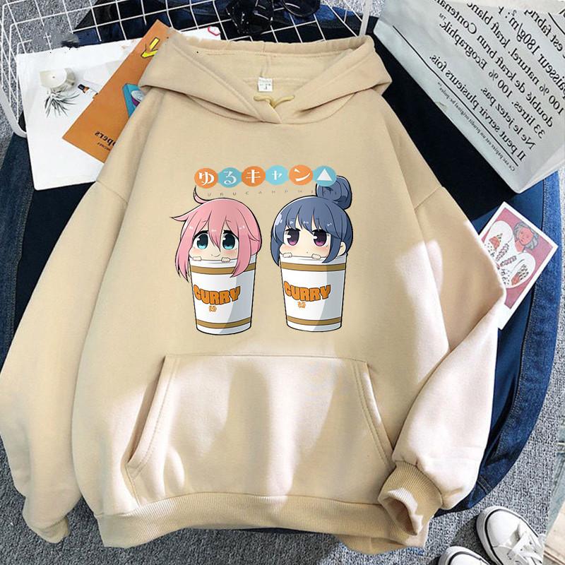 Anime Yuru Geri Kamp Kapşonlu Kazak Harajuku Manga Kawaii Rin Shima Ve Nadeshiko Kagamihara Kış erkek Kapüşonlular Tops
