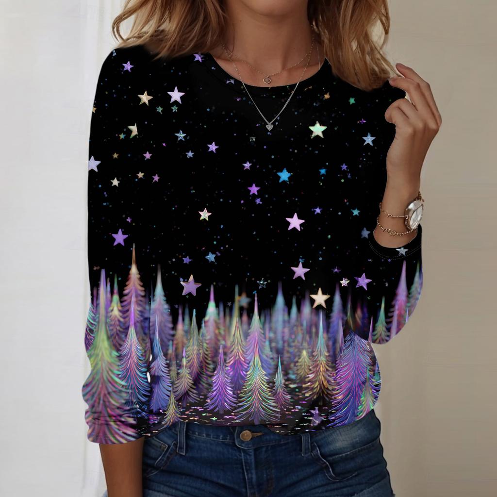 Long Sleeve Shirts For Women Cute Print Graphic Tees Blouses Casual Plus Size Basic Tops Pullover