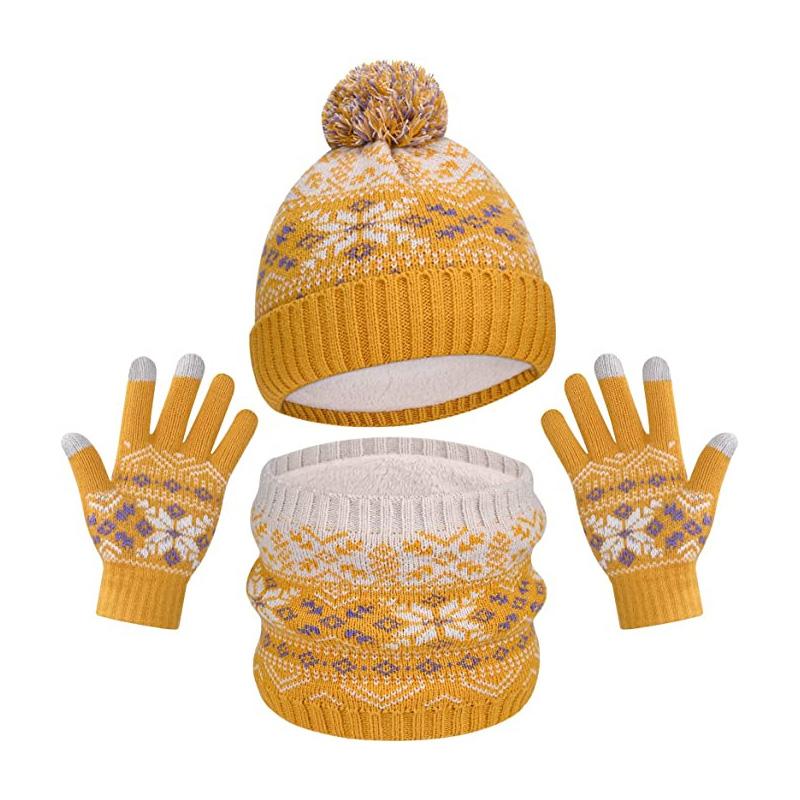 3pcs Kids for Boys Girls Scarf  Gloves 3-11Y Muffler Hats Winter Windproof Snowflake Warm Knitted Hat